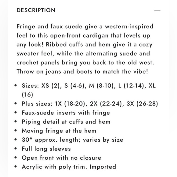 NEW Venus Crochet Faux Suede Fringed Brown Women's Cardigan Sweater Medium - Picture 4 of 13